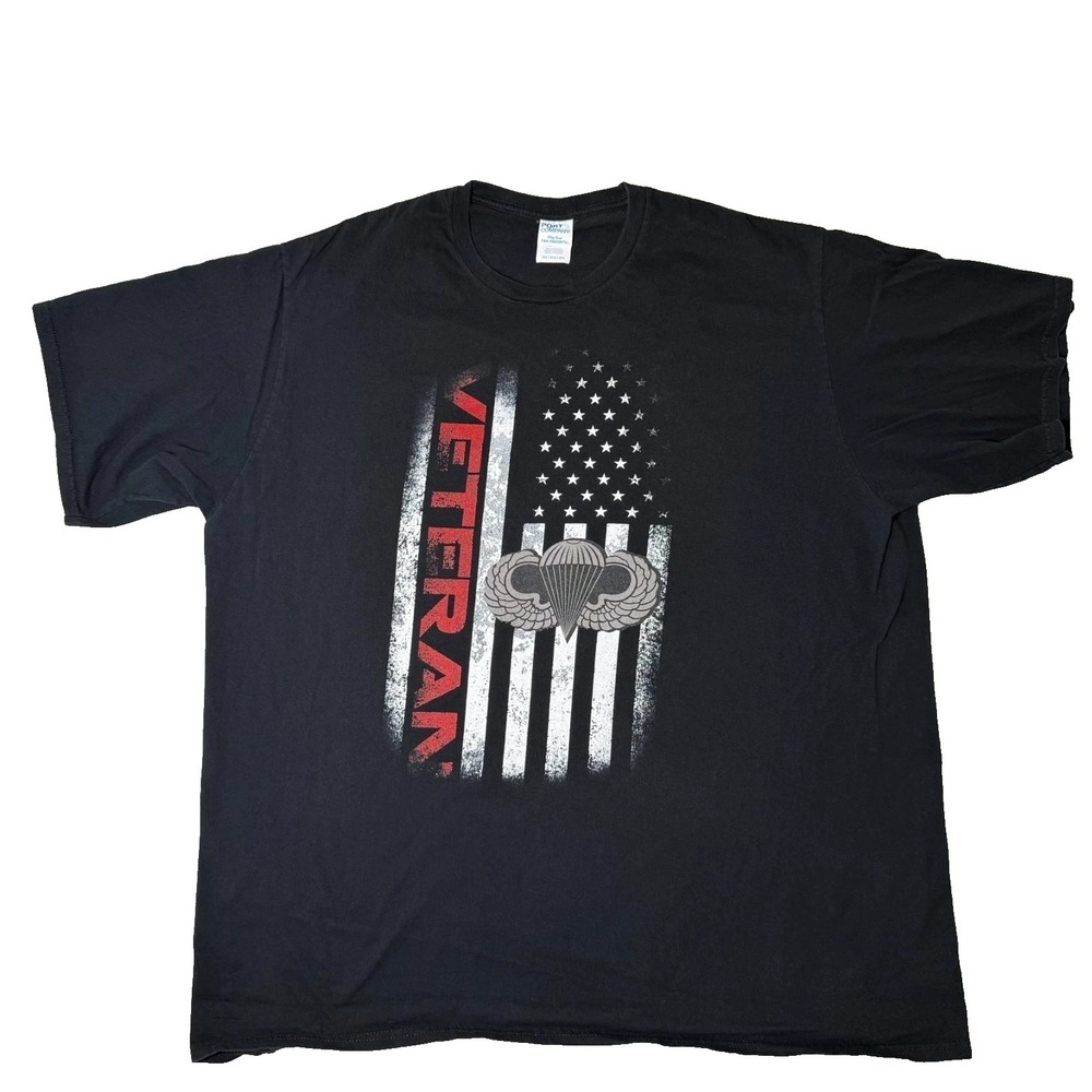 Veteran Paratrooper T-Shirt Mens 3XL Black American Flag Army Jump Wings Graphic